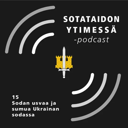 Jakson kansikuva koostuu podcastin logosta ja jakson numerosta ja nimestä, joka on kirjattu alle.