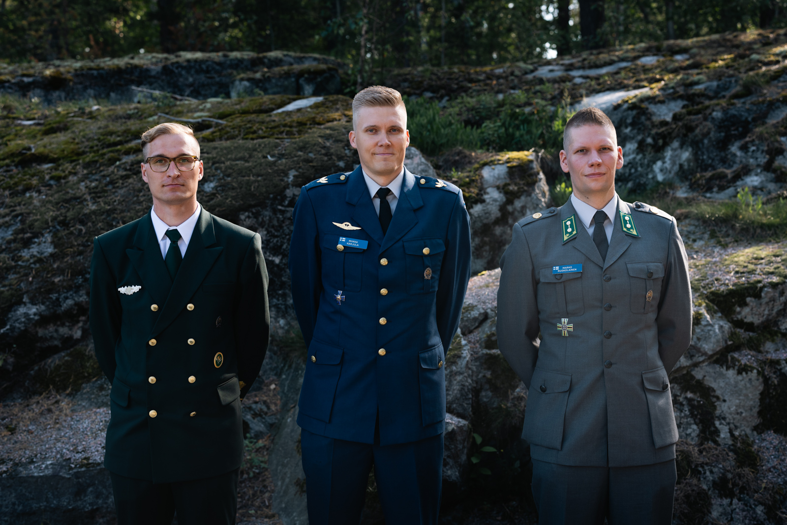 Ville Ahokas, Miikka Karjula och Marko Ruokolainen när deras pro gradu-avhandlingar presenterades.