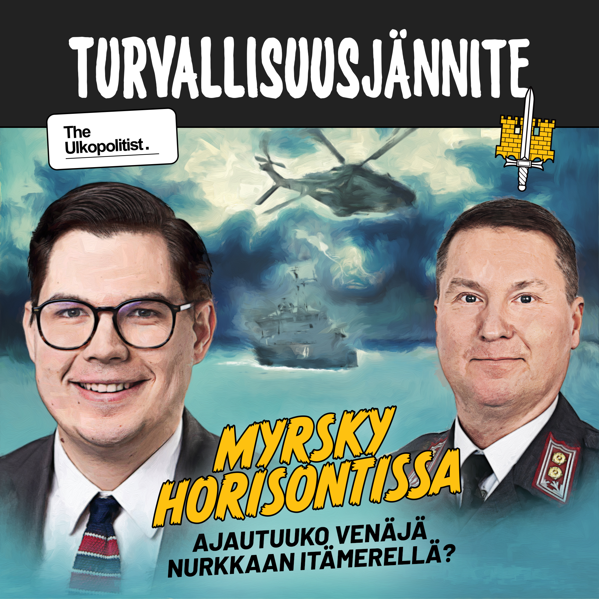 Jakson kansikuva koostuu haastateltavien potrettikuvista tyylitellyllä taustalla sekä podcastin ja jakson nimestä.